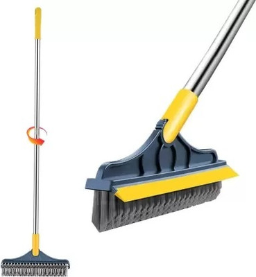 Jiyan Enterprise 2 in 1 Bathroom Floor Cleaning Brush with Wiper with Long Rotatable 120° Plastic Wet and Dry Brush(Multicolor)