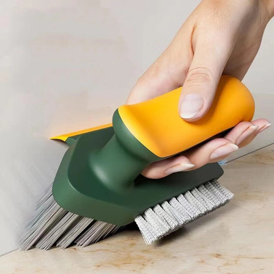 VERPHX Plastic 4 In 1 Tile Grout Cleaner Brush With Squeegee, V-Shape Gap Scrub Crevice Plastic Wet and Dry Brush(Multicolor)