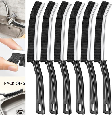 MAHADEV Mini Gap Cleaning Brush Hard Bristle Gap Brush for Cleaning Multipurpose Microfibre Wet and Dry Brush(Black, 6 Units)