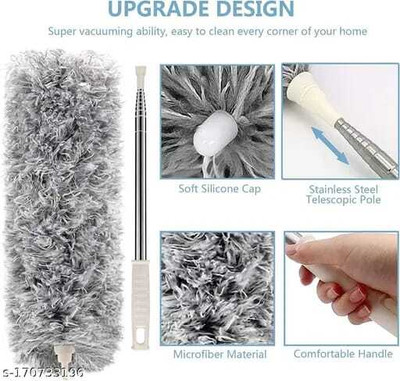 BHAUTIKSALES Flexible Duster For Fan Cleaning Mop With Long Rod,Spider Web Cleaner Stick Microfibre Wet and Dry Broom(Grey)