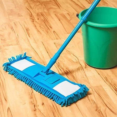 VK seless Flat Microfiber Floor Cleaning Mop with Steel Rod Long Handle Dry Mop, Standard Microfibre Wet and Dry Broom(Blue)