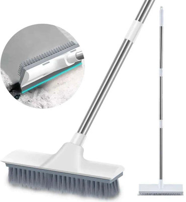 RK EMPIRE 2 in 1 Tile Cleaning Brush Bathroom Floor Scrub Wiper with Long Handle Wiper Microfibre Wet and Dry Brush(White)