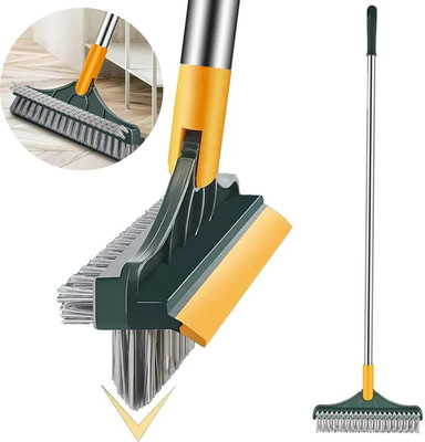 CARTSPACE 3 in 1 Floor Scrub Brush,Tiles Cleaning Brush with Long Handle 180° Rotate Microfibre Wet and Dry Brush(Yellow)