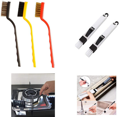 HAPANI HOUSE Rust Cleaning Combo Mini Wire Brush Tool kit with 2 in 1 Plastic Windows Frame Microfibre Wet and Dry Brush(Multicolor)