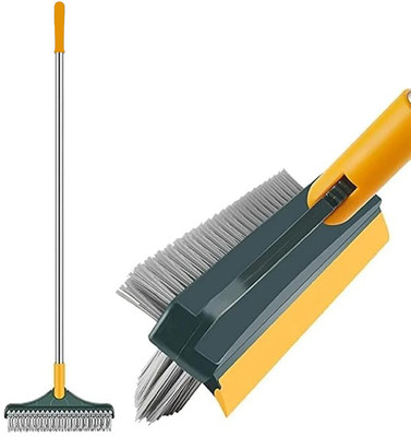 HUENTERPRISE 3 in 1 tiles cleaning brush & toilet cleaner brush with wiper (1) Plastic Wet and Dry Brush(Yellow)