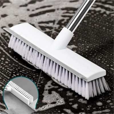 VALLIANZ Multifunctional 2 in 1 Bathroom Cleaning Brush with Long Handle Microfibre Wet and Dry Brush(White)