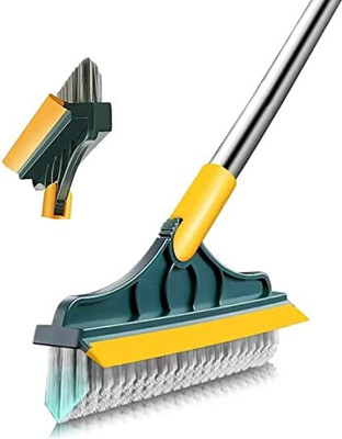 DREHOTRY 2 in 1 Bathroom Floor Cleaning Brush with Wiper with Long Rotatable 120° Microfibre Wet and Dry Brush(Green)