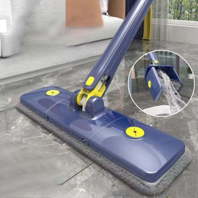 MAAUVTOR 360° Rotating cleaning Mop Long Handle Push-Pull Self Squeezing Wringing Microfibre Wet and Dry Brush(Yellow, Blue)