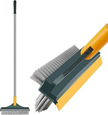 diazola 3 in 1 Bathroom with Wiper, Tiles Cleaning Brush with Handle Plastic Wet and Dry Brush(Multicolor)