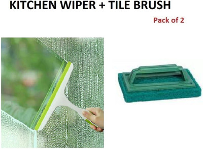 QinPin Combo of Multipurpose Kitchen Cleaner Wiper and Tile Brush Fiber Wet and Dry Brush(Multicolor, 2 Units)