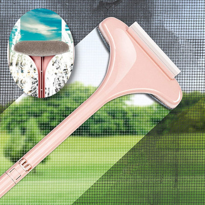 YNV TRADER 2 in 1 Window Mesh Screen glass Cleaning brush for Mirror Sofa bathroom floor Sponge Wet and Dry Brush(Pink)