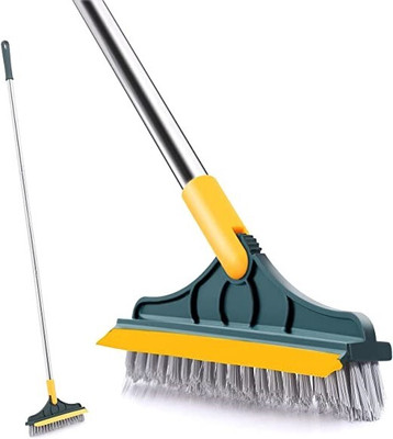 DN BROTHERS Bathroom Cleaning Brush with Wiper 2 in 1 Tiles Cleaning Brush DN57 Fiber Wet and Dry Brush(Yellow)