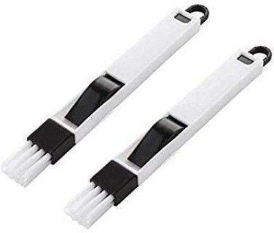 SEASPIRIT Window Slot Brush with Dustpan Screen Keyboard Drawer Wardrobe Corner Gap Dust Removal Cleaning Brush Plastic Wet and Dry Brush(White, Black, 2 Units)