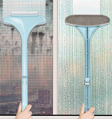 YNV TRADER Window Cleaning Brush 2 in 1 Multipurpose Mesh Screen Glass Cleaner Scraper Sponge Wet and Dry Brush(Blue, White)