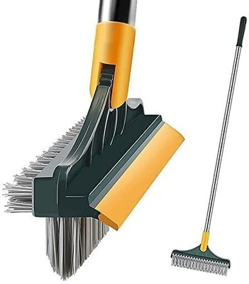 COOLZONE 3 in 1 Bathroom with Wiper, Tiles Cleaning Brush with Handle Microfibre Wet and Dry Brush(Yellow)