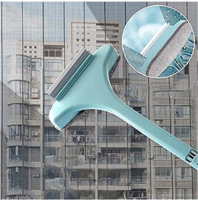 Bhumiks Enterprise Multi-Function 2 in 1 Window Mesh Cleaning Brush With Wiper Long Handl Sponge Wet and Dry Brush(Multicolor)