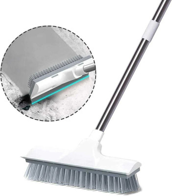 MAAUVTOR 2 in 1 Tile Cleaning Brush Bathroom Floor Scrub with Long Handle Rotatable Brush Microfibre Wet and Dry Brush(White)