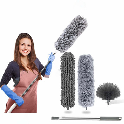 Dhvyant Mart 3 In 1 Microfiber Feather Ceiling Duster For Home Cleaning 100 Inch Long Handle Wet and Dry Duster Set