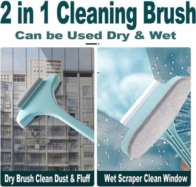 VEWIKZY 2 in 1 Mesh Cleaning Brush & Wiper with Extended Handle Sponge Wet and Dry Brush(Multicolor)