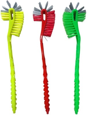 PINU ENTERPRISES Toilet Brush Double Hockey Shape Toilet Brush Bathroom Brush Pack of 3 Plastic Wet and Dry Brush(Multicolor, 3 Units)