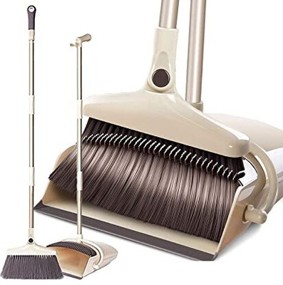 KRIYAART WINDPROOF MOP WITH BROOM HOLDER PAN BRUSH Fiber Wet and Dry Broom(Beige)