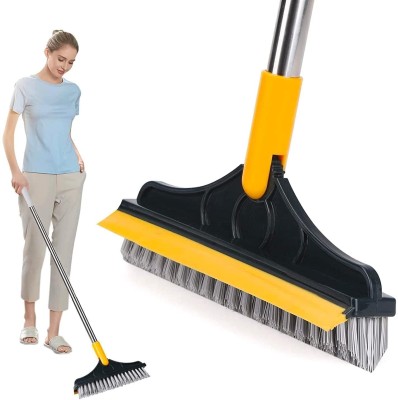 Noetic 2 in 1 Tiles floor scrub brush with Long handle rotatable squeegee scraper fiber Plastic Wet and Dry Brush(Multicolor)