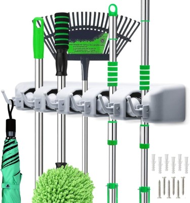 Uniquecartel Mop and Broom Holder; Upgraded with Effective Strong Holding 5 Slot Position Plastic Wet and Dry Broom(Multicolor)