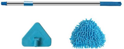 hpg traders 180 Rotatable Triangle Dust Mop For Flat Floor Home Cleaning Microfibre Wet and Dry Brush(Blue, Steel)