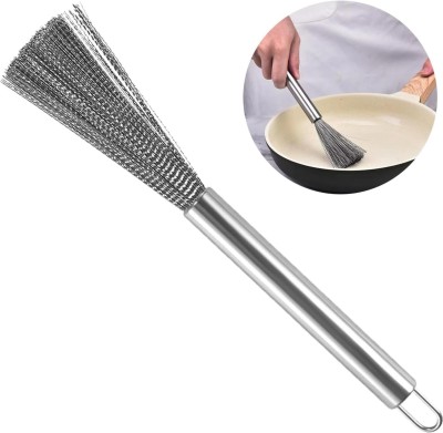 ALWAFLI Stainless Steel Cleaning Brush Pot Pan Scrubber, Wok Brush for Cleaning Dishes Microfibre Wet and Dry Brush(Steel)