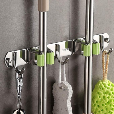 KARTASYA Silver Stainless Steel Broom Holder(2 Holders)