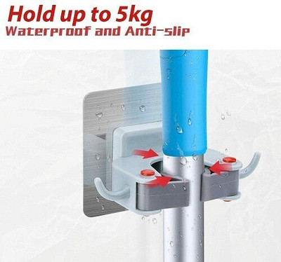 Shreejee Self Adhesive Broom Holder with 2 Hooks on sidesBH.Hx1.90 Hook 1(Pack of 1)
