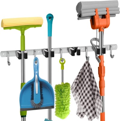 BAREPEPE Black Stainless Steel Broom Holder(4 Holders)