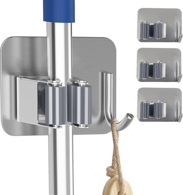 GRISHVA Silver Stainless Steel Broom Holder(4 Holders)