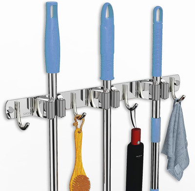 GRISHVA Silver Stainless Steel Broom Holder(1 Holders)