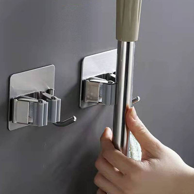 Sorressa Silver Stainless Steel Broom Holder(2 Holders)