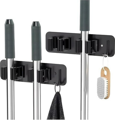 JIALTO Black Stainless Steel Broom Holder(3 Holders)