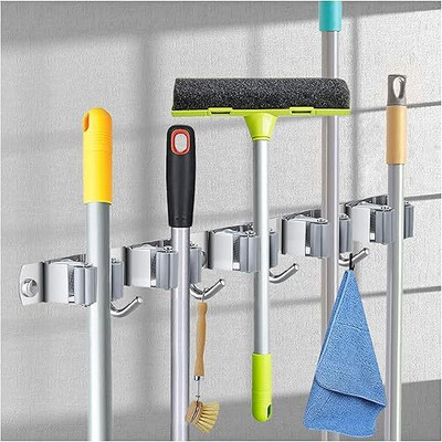home elem Steel Stainless Steel Broom Holder(5 Holders)