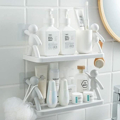 HEYMAK Multipurpose Wall Mount Self Adhesive Floating Shelf and Rack Plastic Wall Shelf(Number of Shelves - 1, White)