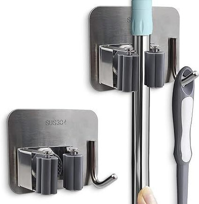 eshopy Silver Stainless Steel Broom Holder(1 Holders)