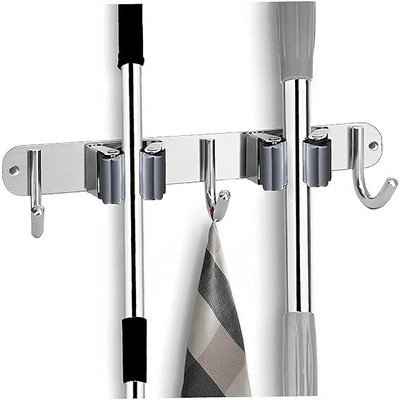 yatin enterprise Steel, Silver Stainless Steel Broom Holder(2 Holders)