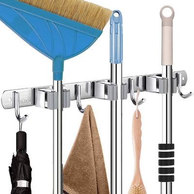 EcomGhar Silver Stainless Steel Broom Holder(3 Holders)