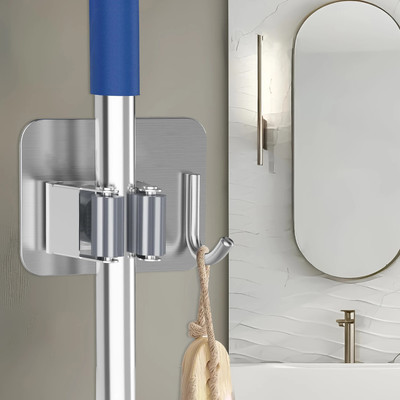 GRISHVA Silver Stainless Steel Broom Holder(1 Holders)