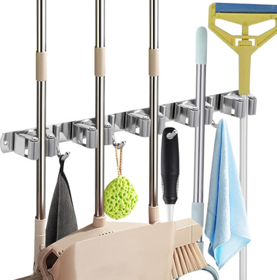 brandstore Silver Stainless Steel Broom Holder(5 Holders)