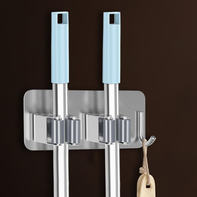 GRISHVA Silver Stainless Steel Broom Holder(1 Holders)