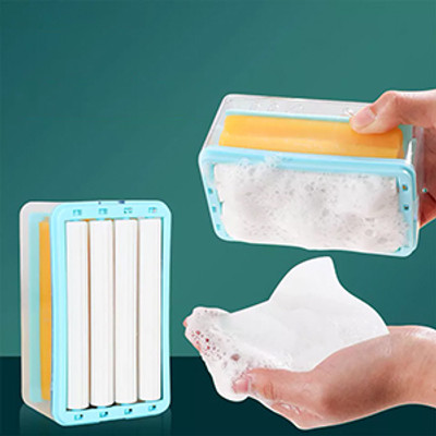 SatSun Soap Cleaning Storage Foaming Box with BubbleFoam Soap Dispenser with Roller(Blue, White, Transperant)