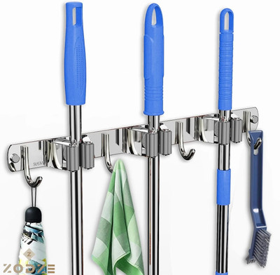 ZODZE Silver Stainless Steel Broom Holder(3 Holders)