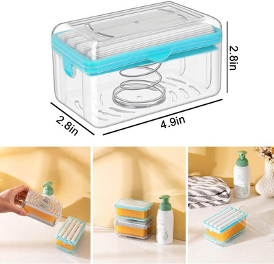 SatSun 2-In-1 Portable Laundry Rolling Soap Box Soap Bar Dispenser With Rubber Roller(Blue, White, Transperant)