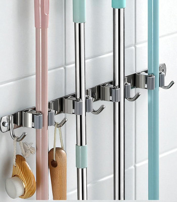 SorresaA Silver Stainless Steel Broom Holder(4 Holders)