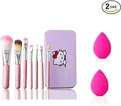 TALCHARDS Beauty Blender Puff 2 Pcs +Kitty Pink Makeup Brushes (9 Items in the set)(Pack of 8)