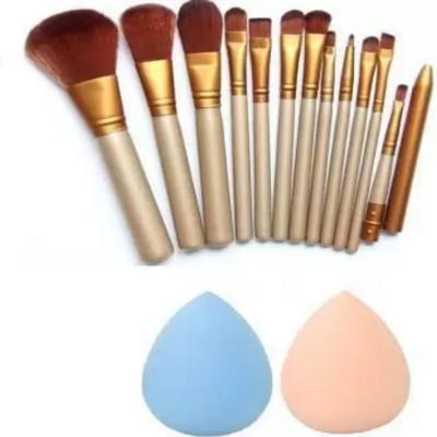 Toberer Makeup Brush Set Of 12 + 2 Pcs Menow Beauty Blender (2 Items in the set)(Pack of 14)